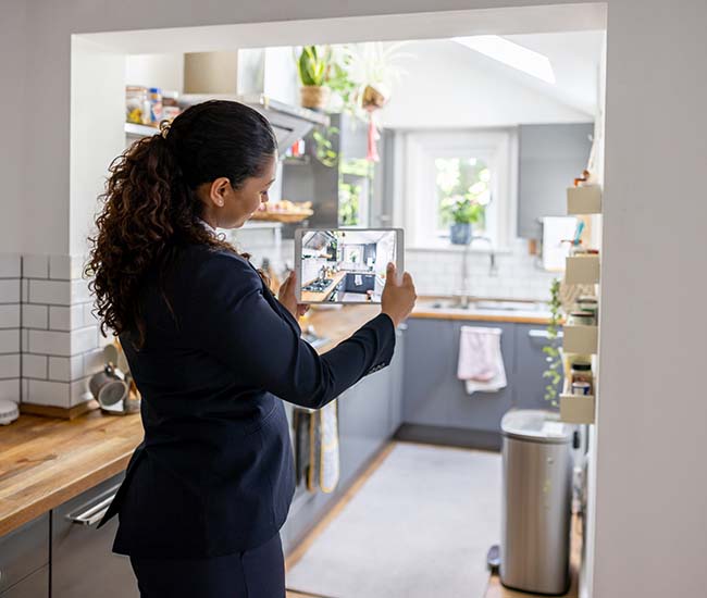 Real estate agent doing a virtual showing online using a tablet computer and live streaming